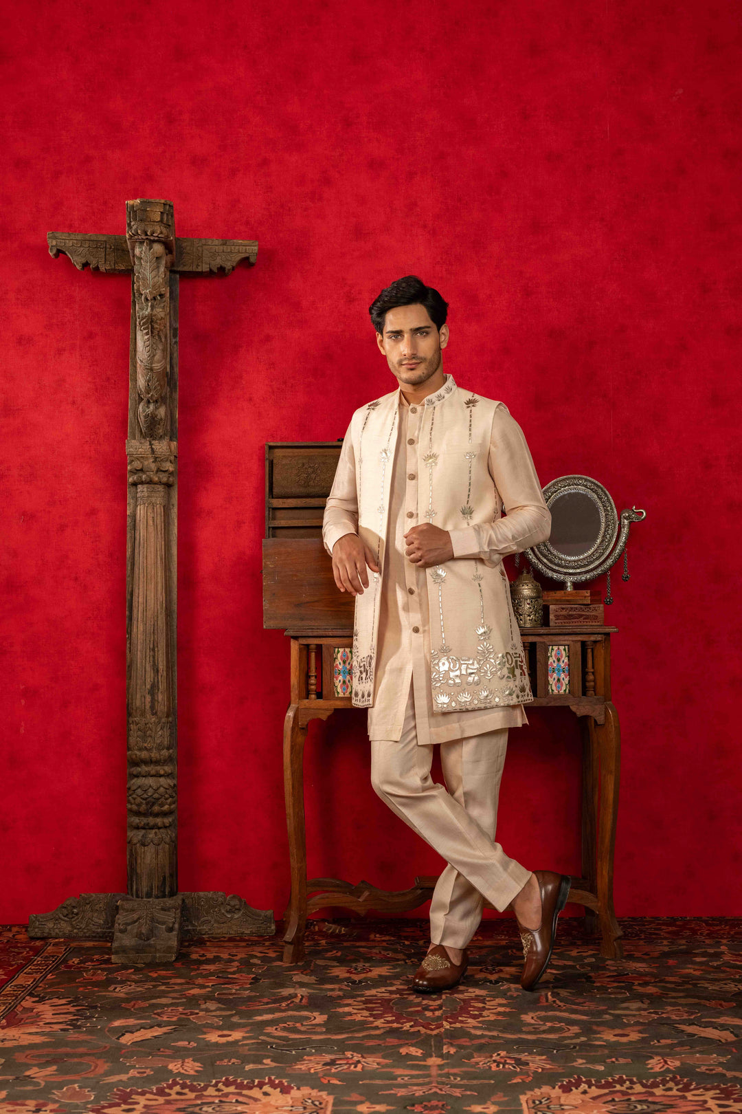 Soft Peach Foil Appliqué Jacket Set – Image 2