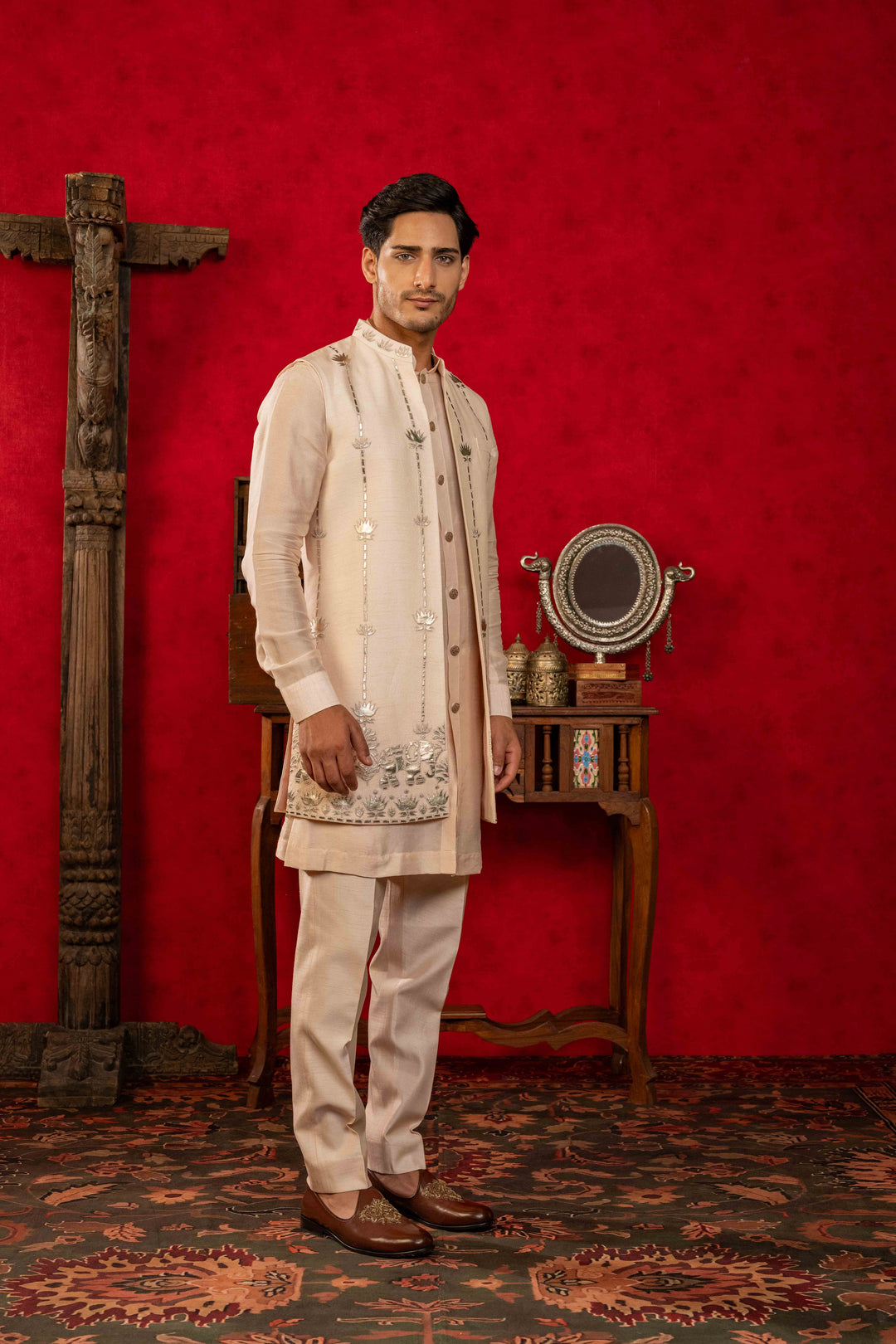 Soft Peach Foil Appliqué Jacket Set – Image 6