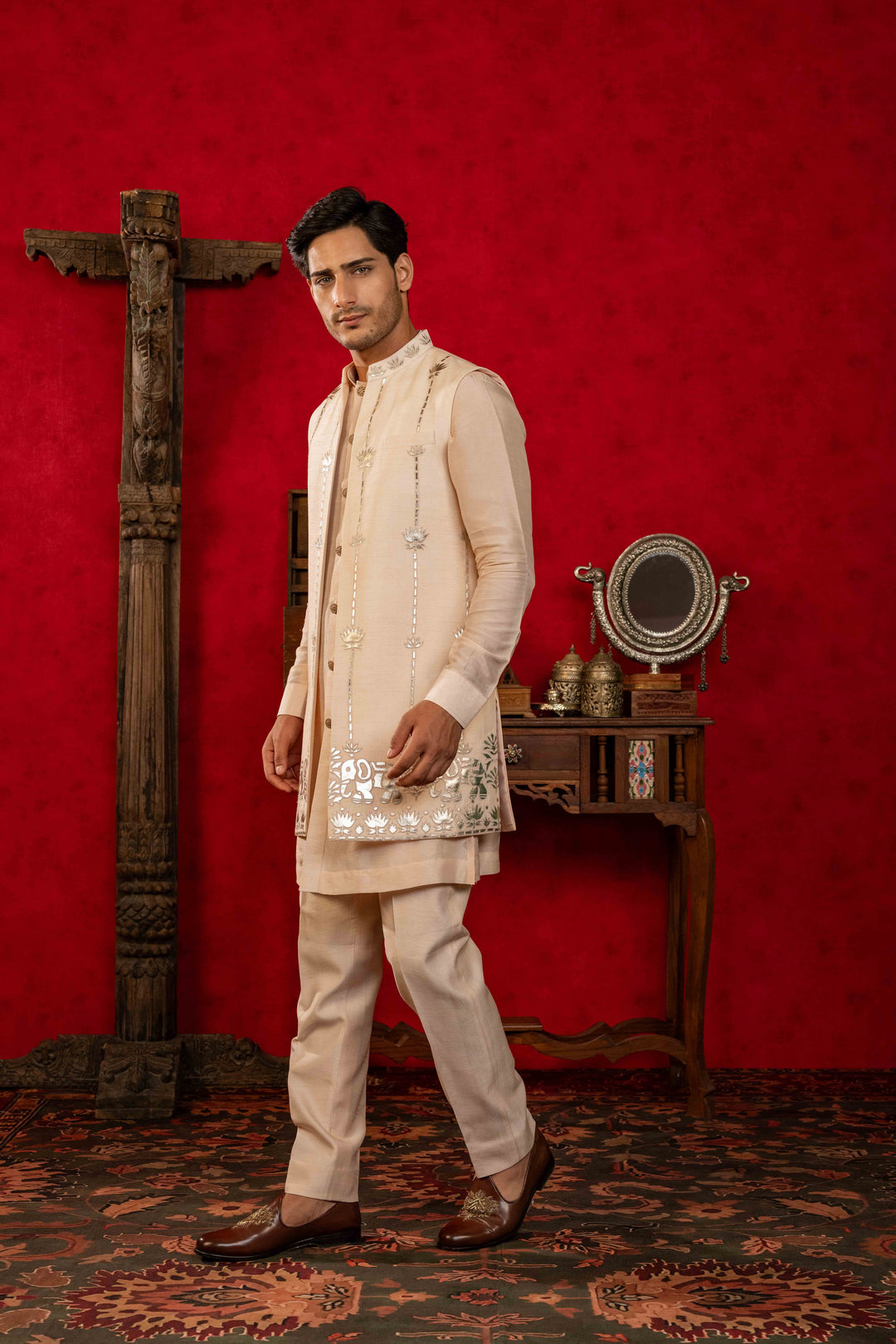 Soft Peach Foil Appliqué Jacket Set – Image 5