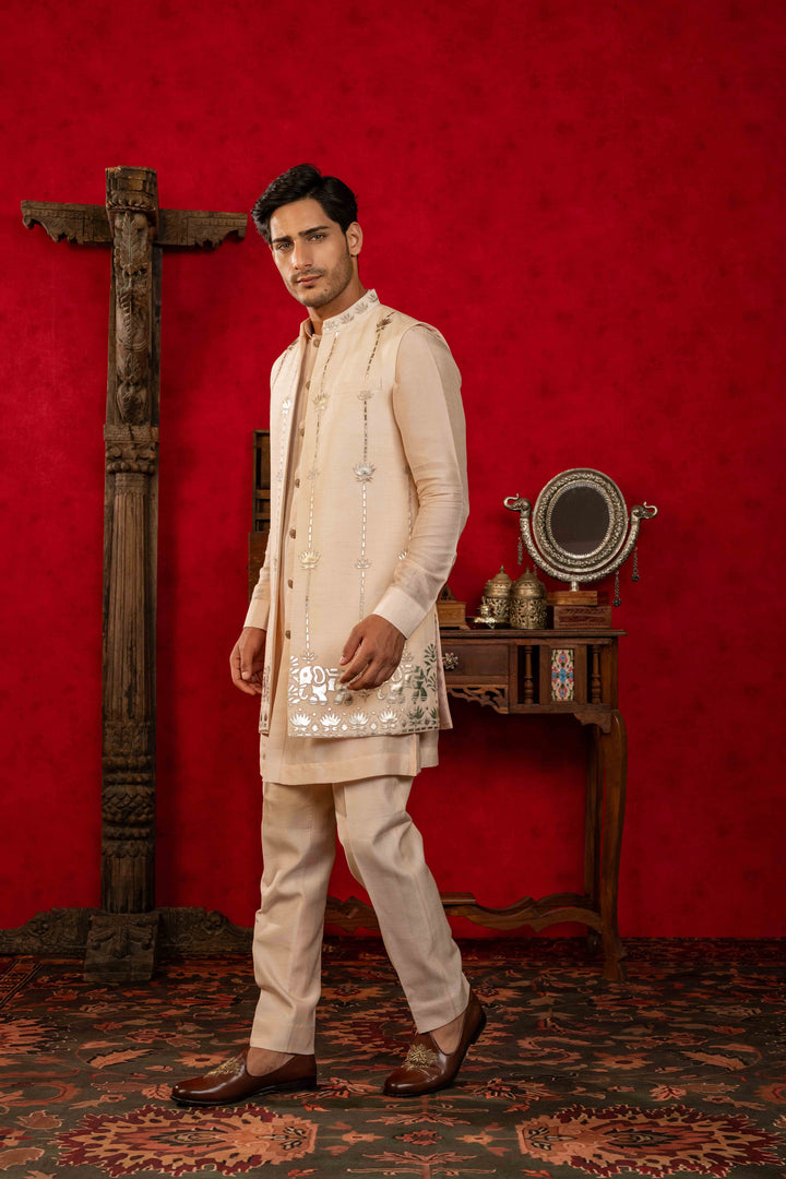 Soft Peach Foil Appliqué Jacket Set