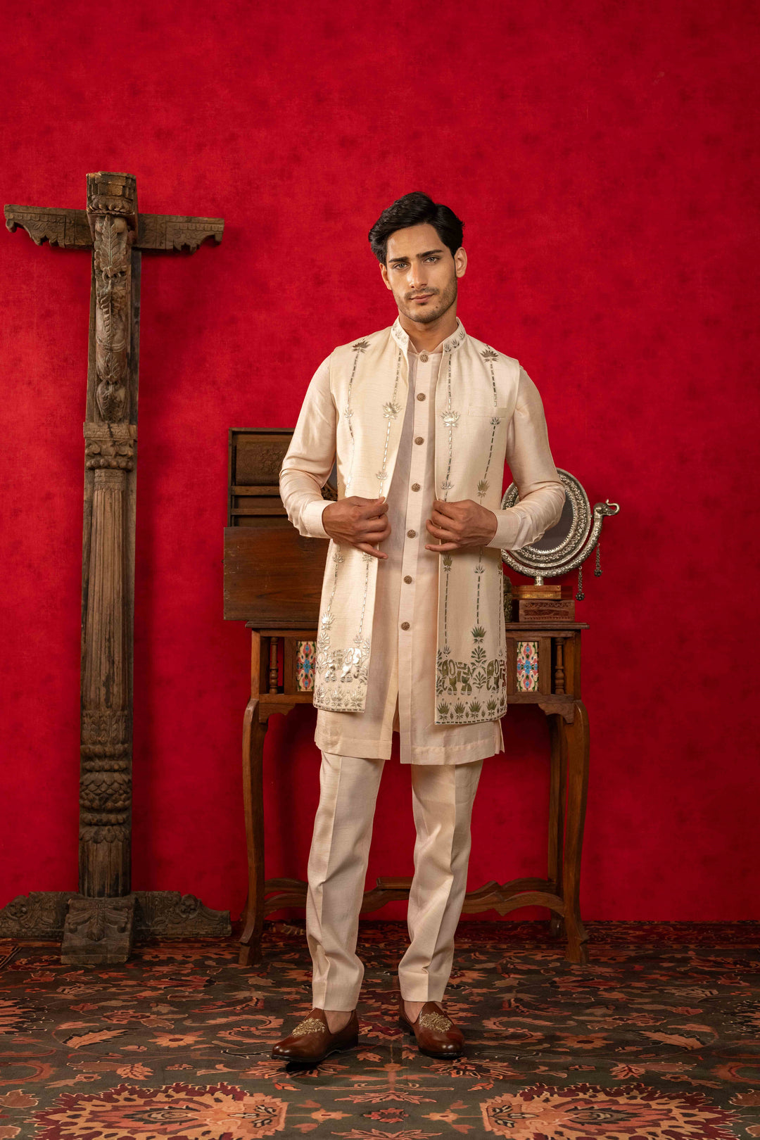 Soft Peach Foil Appliqué Jacket Set – Image 4