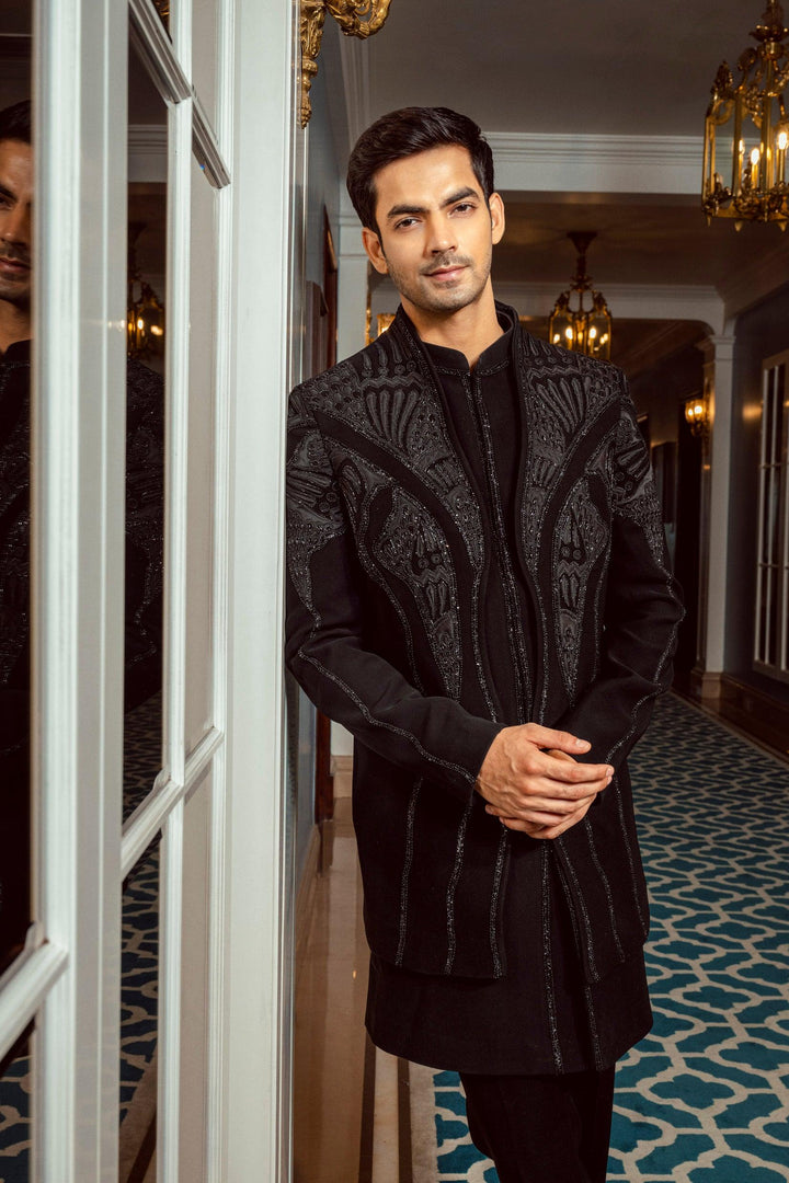 Black Layered High-Neck Indo-Western