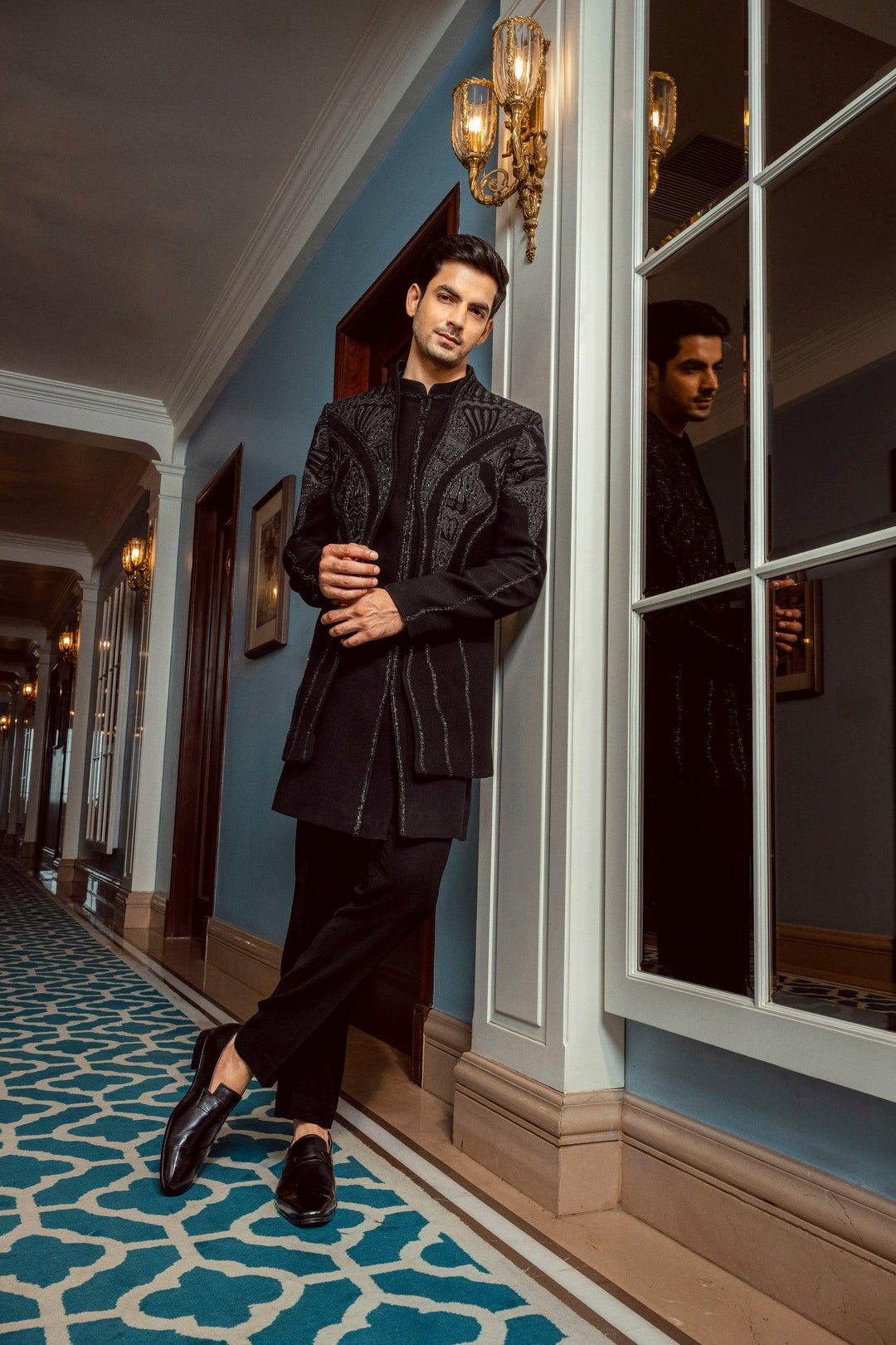 Black Layered High-Neck Indo-Western – Image 3