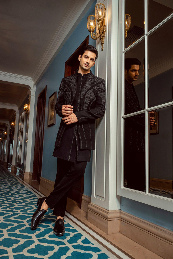 Black Layered High-Neck Indo-Western