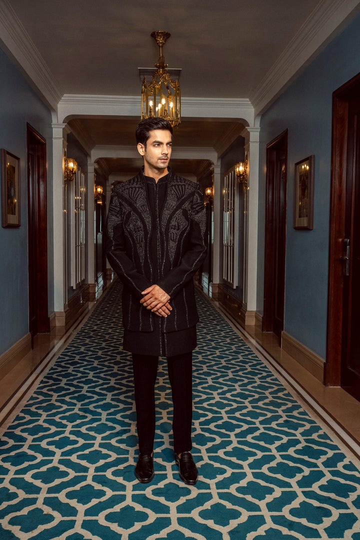 Black Layered High-Neck Indo-Western