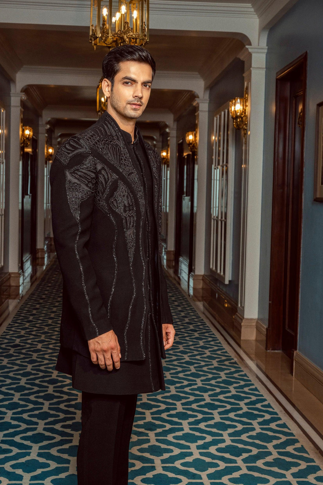 Black Layered High-Neck Indo-Western – Image 4