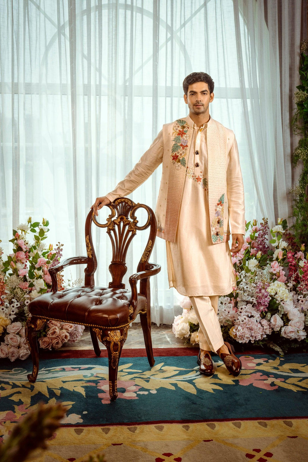 Tropical Elegance Kurta Koti Set – Image 1
