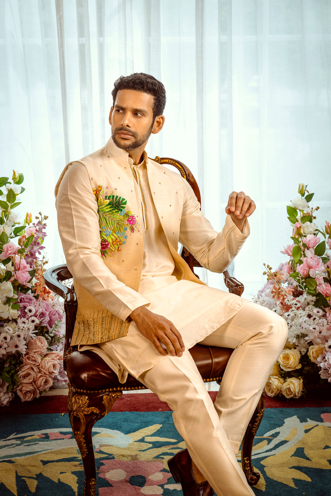 Tropical Elegance Kurta-Koti Set – Image 3