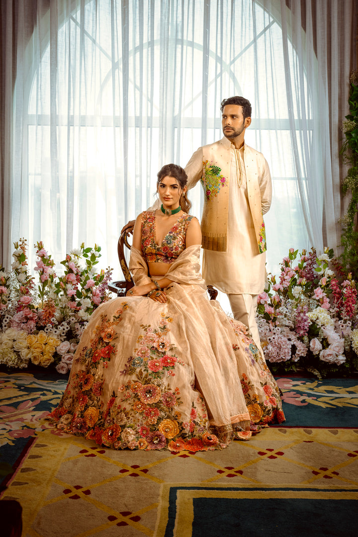 Tropical Elegance Kurta-Koti Set