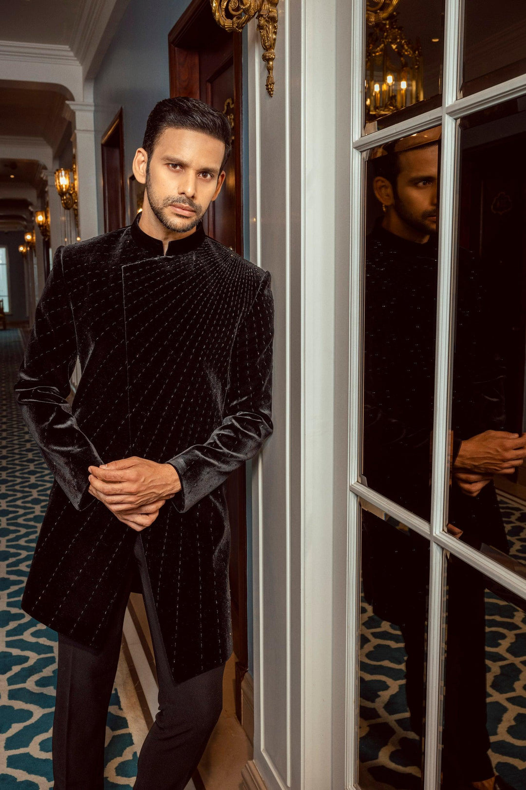 Black Velvet Asymmetrical Indo-Western – Image 1