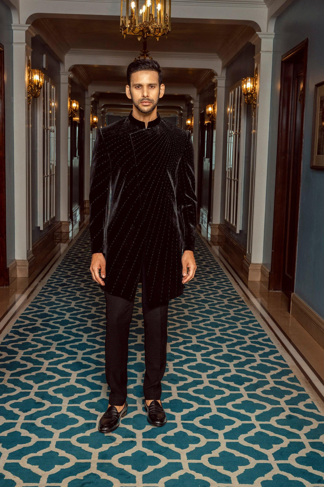 Black Velvet Asymmetrical Indo-Western – Image 3