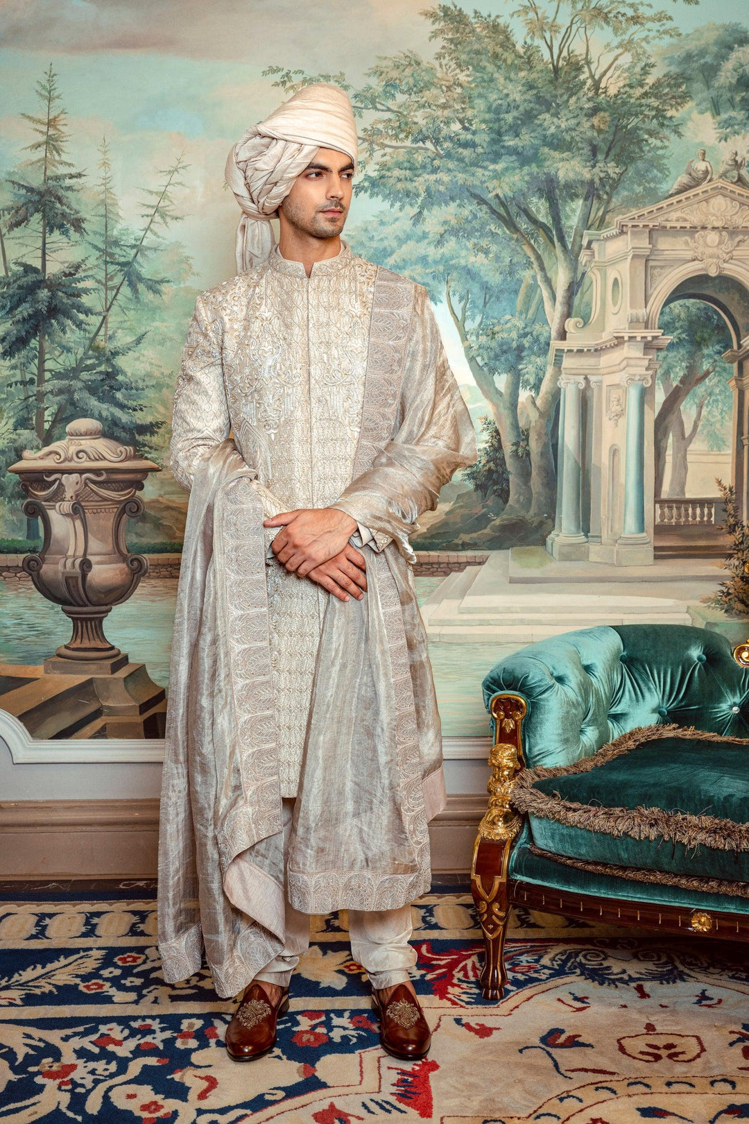 Champagne Gold Chandelier Sherwani – Image 1