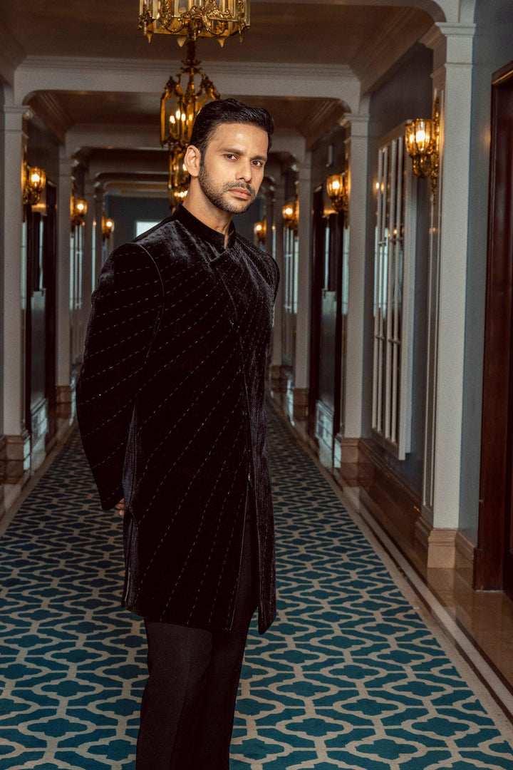 Black Velvet Asymmetrical Indo-Western