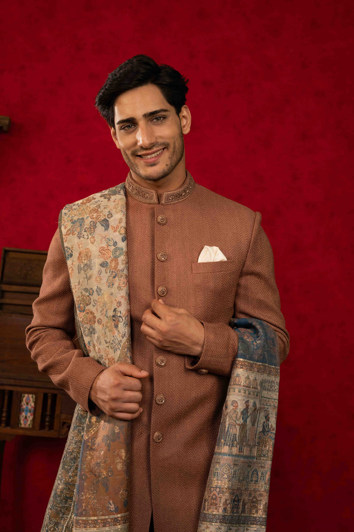 Classic Warm Brown Nawabi Ensemble