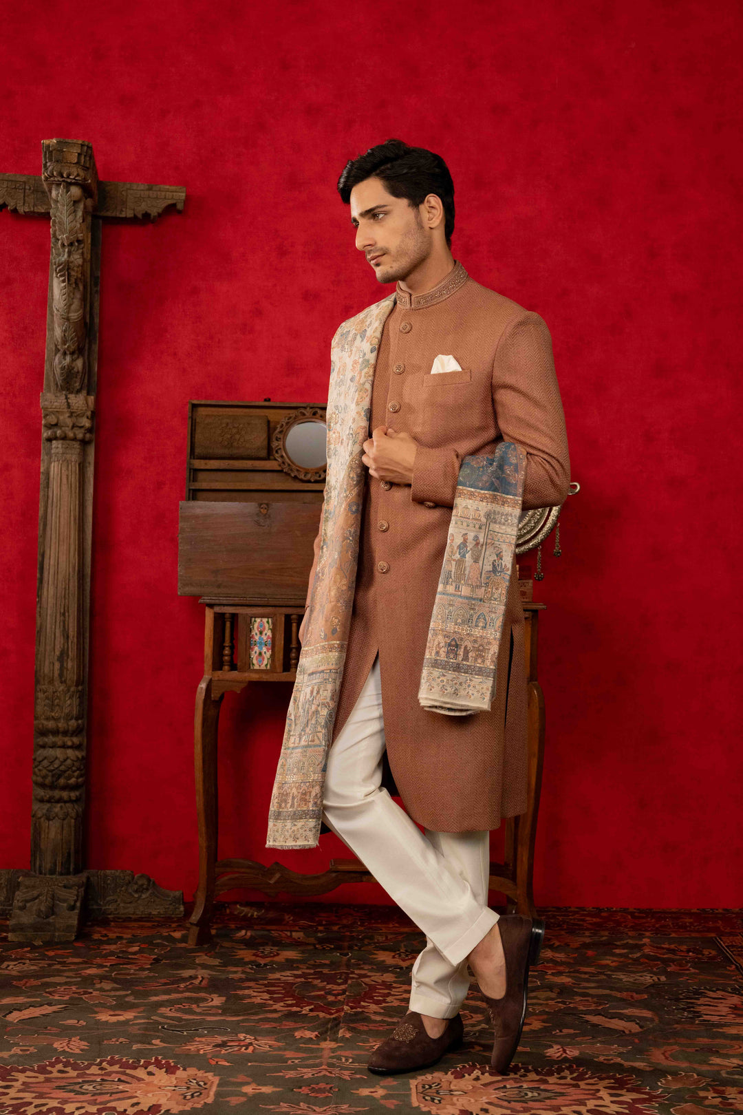 Classic Warm Brown Nawabi Ensemble – Image 4