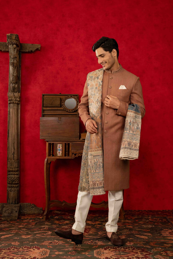 Classic Warm Brown Nawabi Ensemble