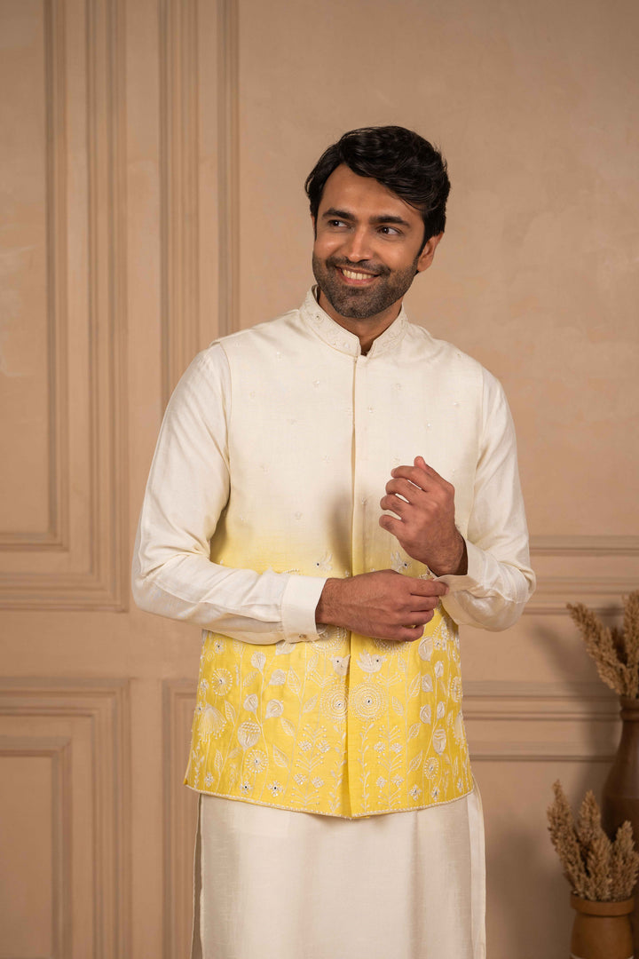 White to Yellow Ombre Koti-Kurta Set