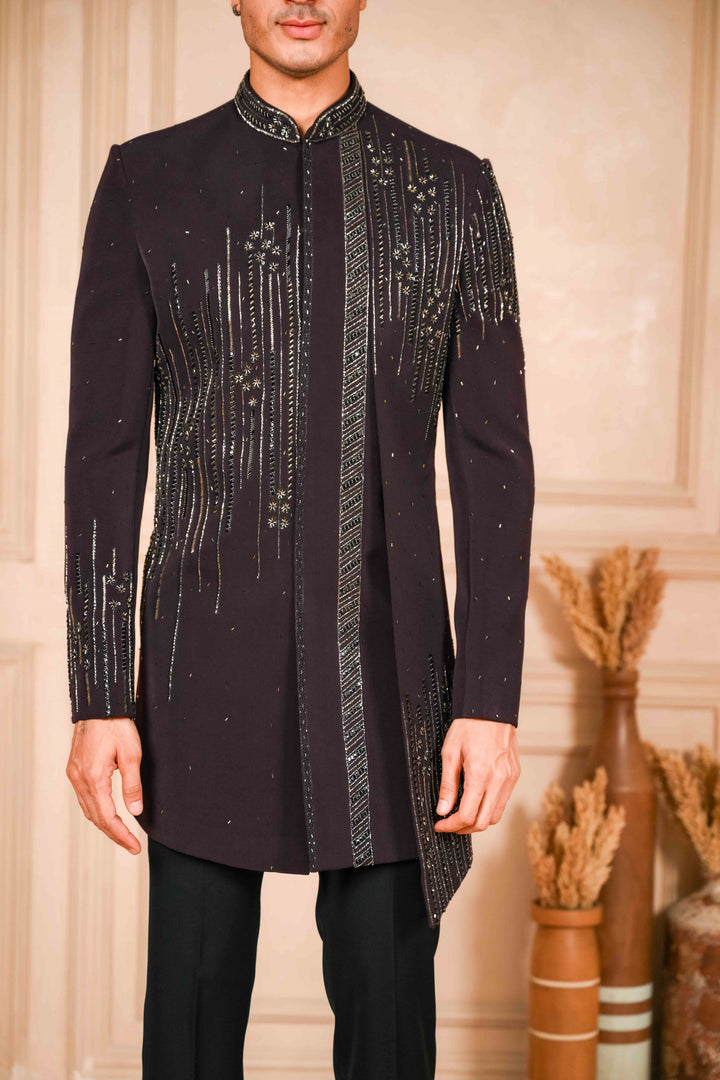 Wine Indo-Western Hand Embroidered Set