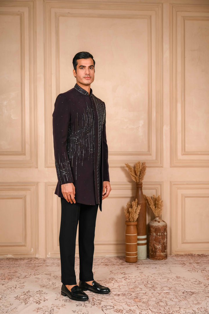 Wine Indo-Western Hand Embroidered Set