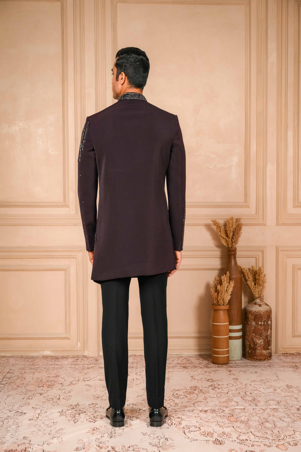 Wine Indo-Western Hand Embroidered Set