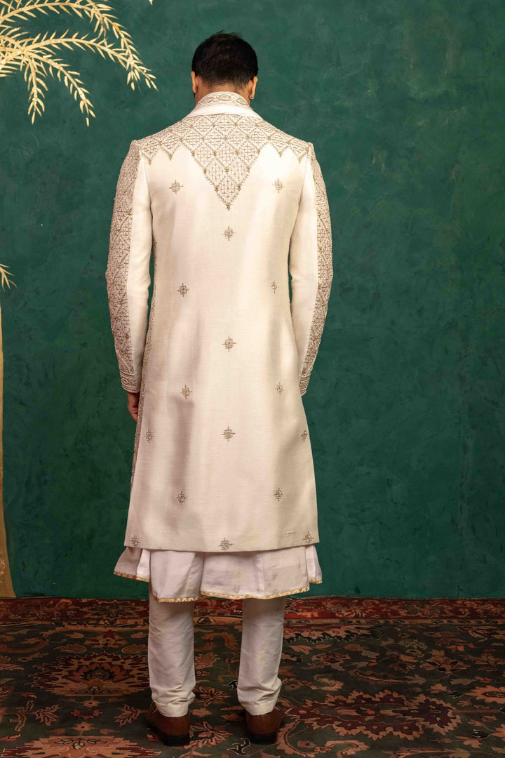 Ivory Raw Silk Sherwani