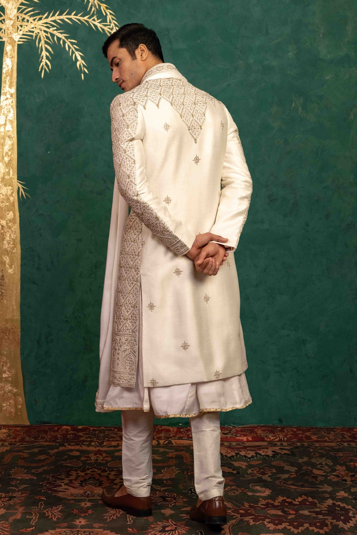 Ivory Raw Silk Sherwani