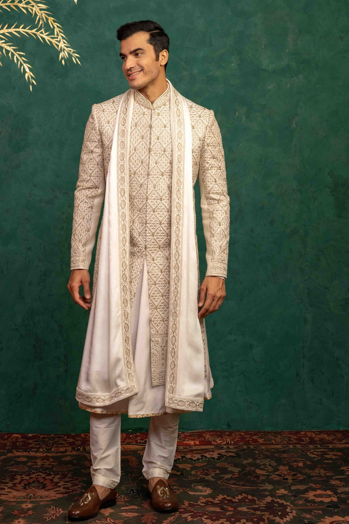 Ivory Raw Silk Sherwani