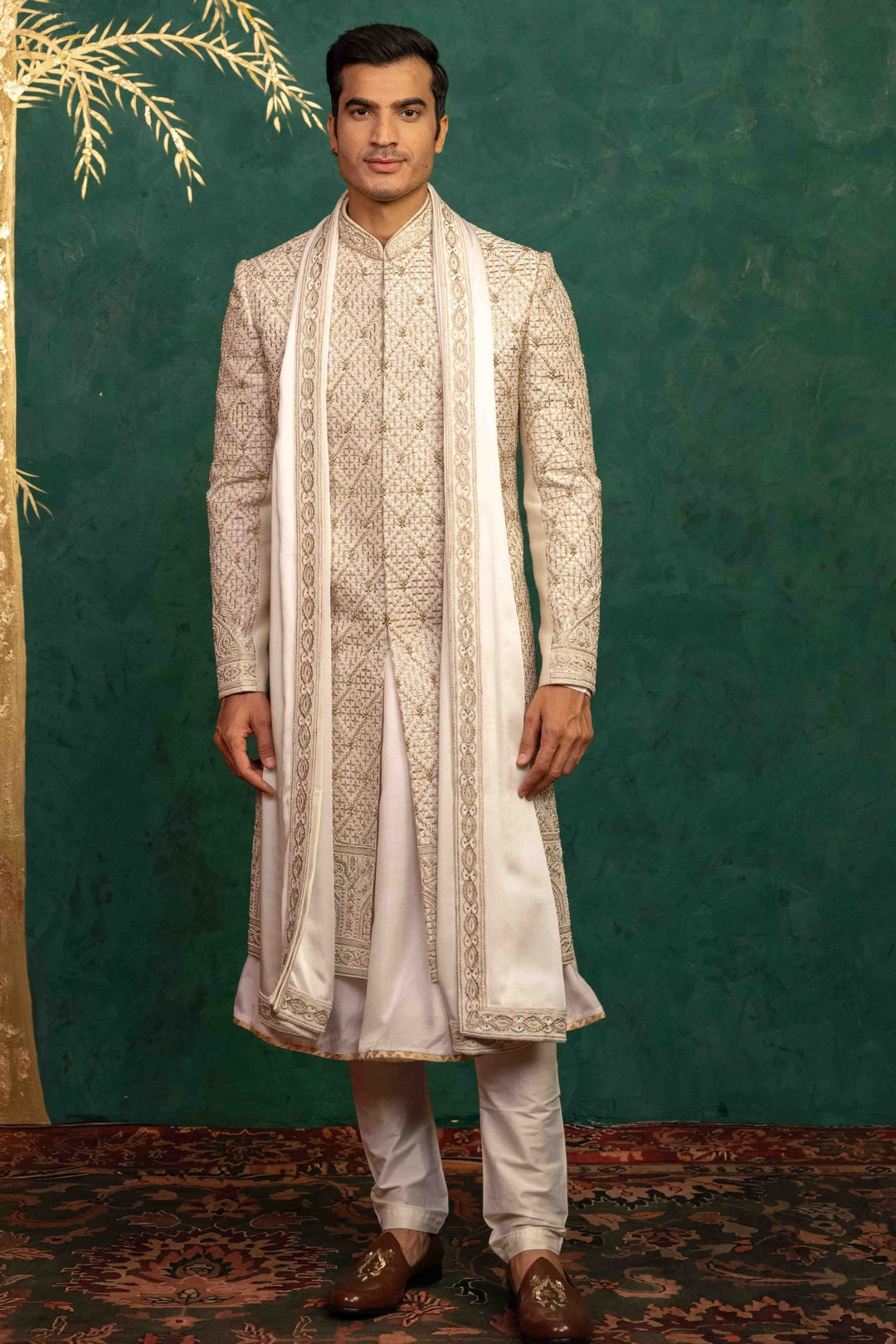 Ivory Raw Silk Sherwani – Image 4