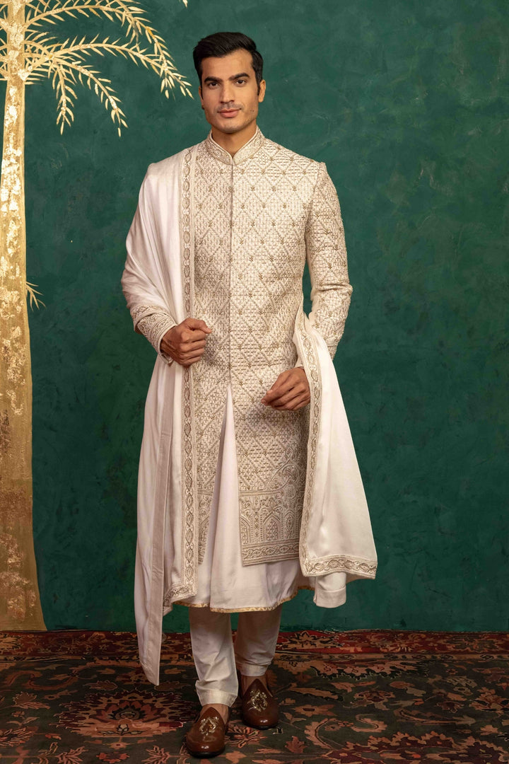Ivory Raw Silk Sherwani