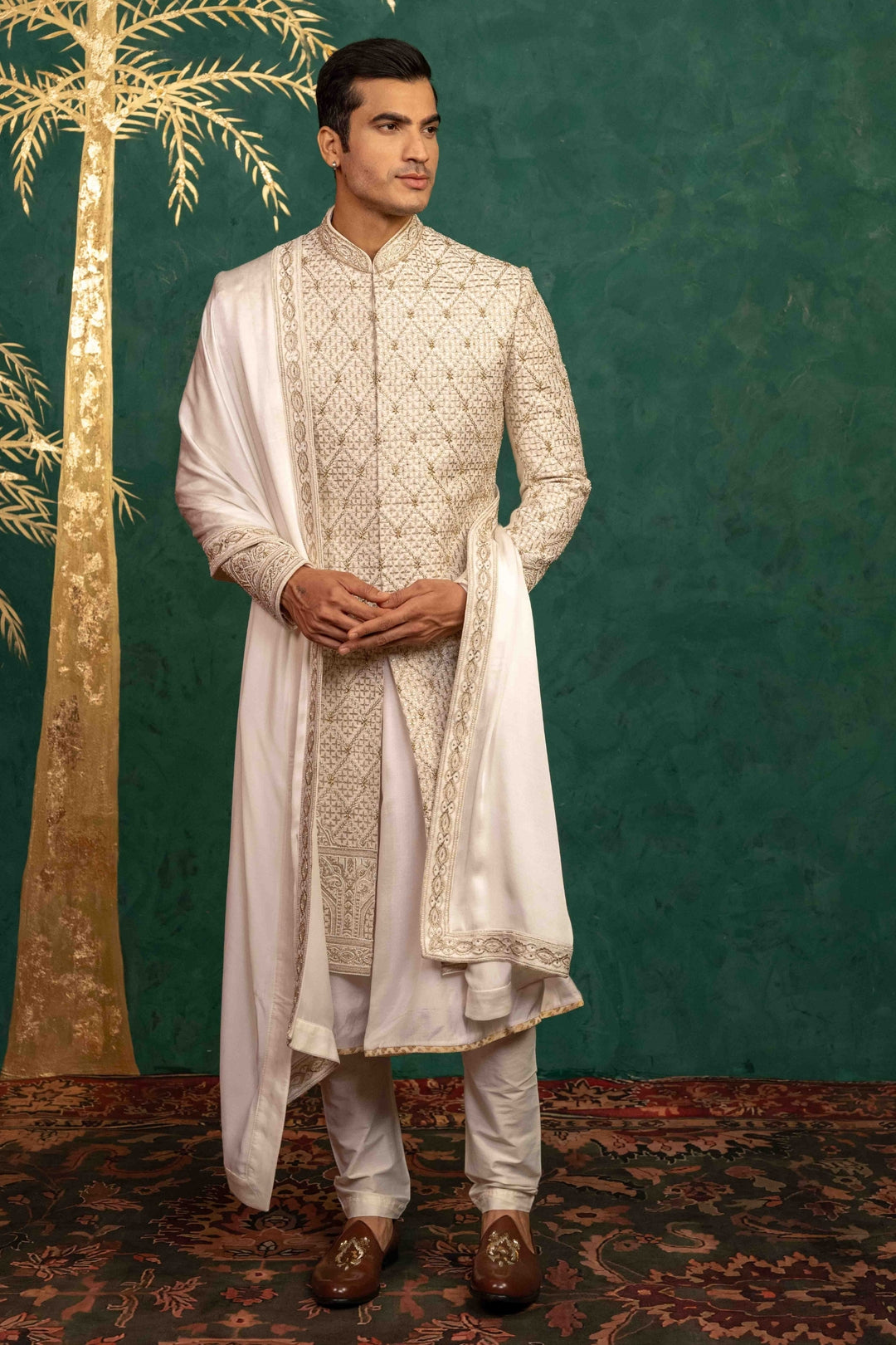 Ivory Raw Silk Sherwani – Image 15