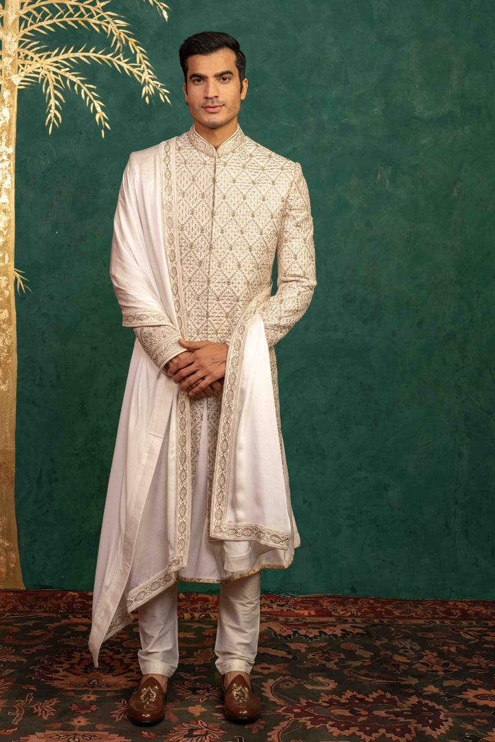 Ivory Raw Silk Sherwani