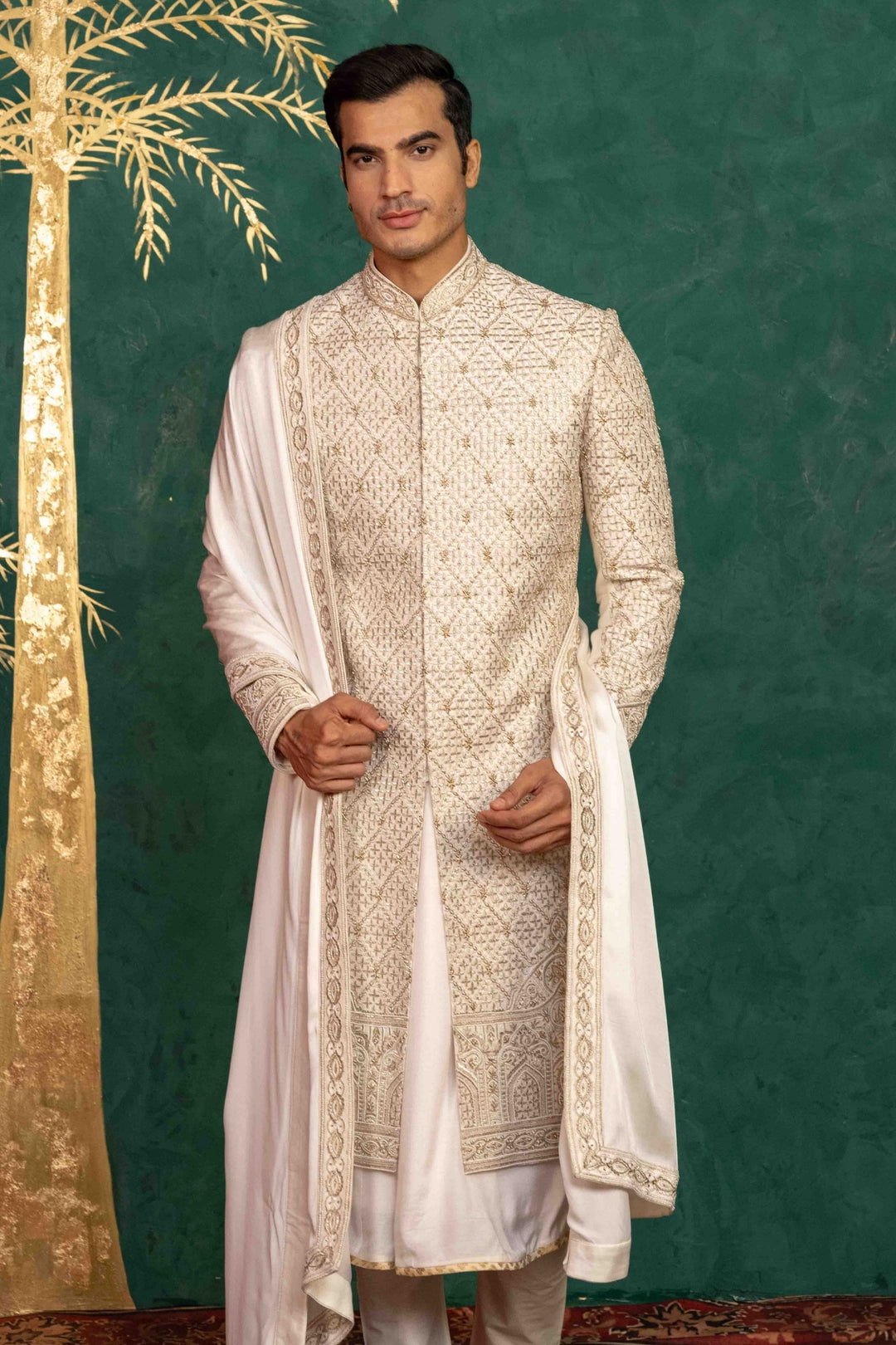Ivory Raw Silk Sherwani – Image 7
