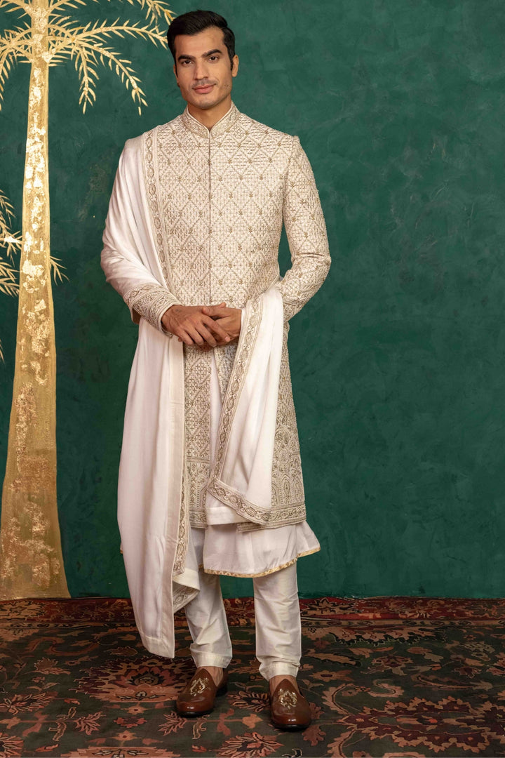 Ivory Raw Silk Sherwani
