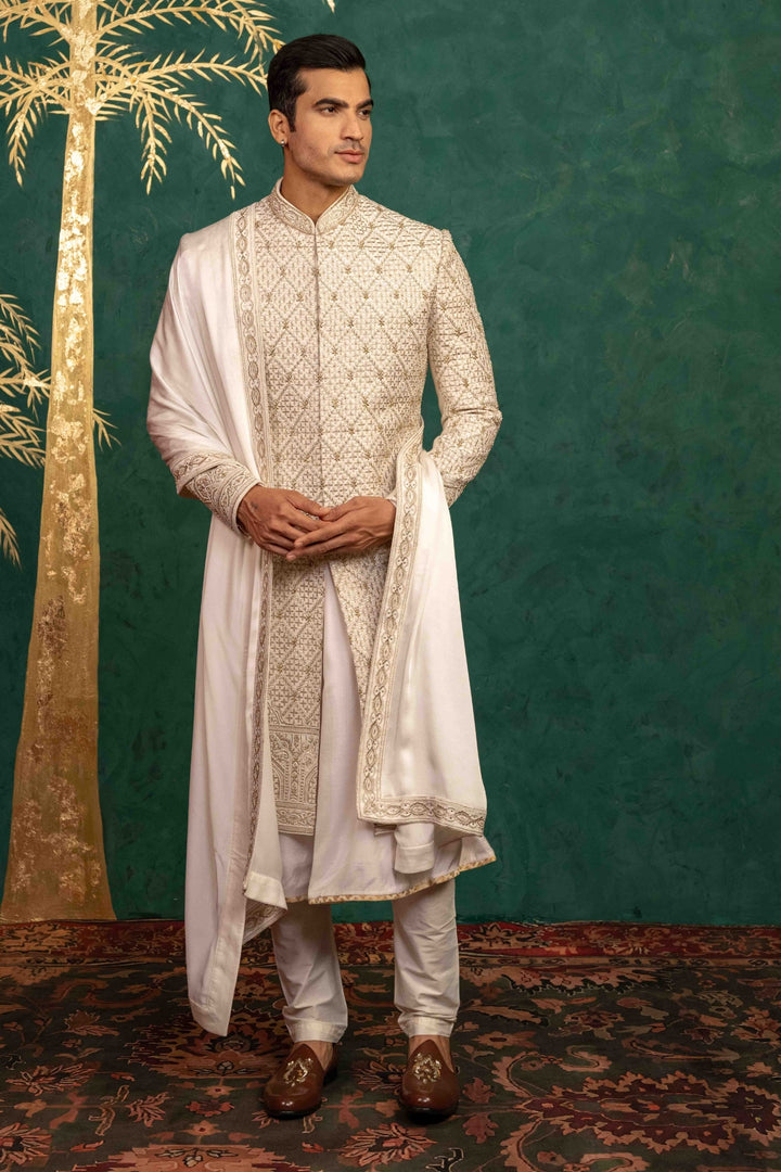 Ivory Raw Silk Sherwani