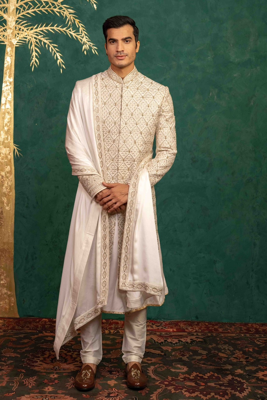 Ivory Raw Silk Sherwani – Image 8