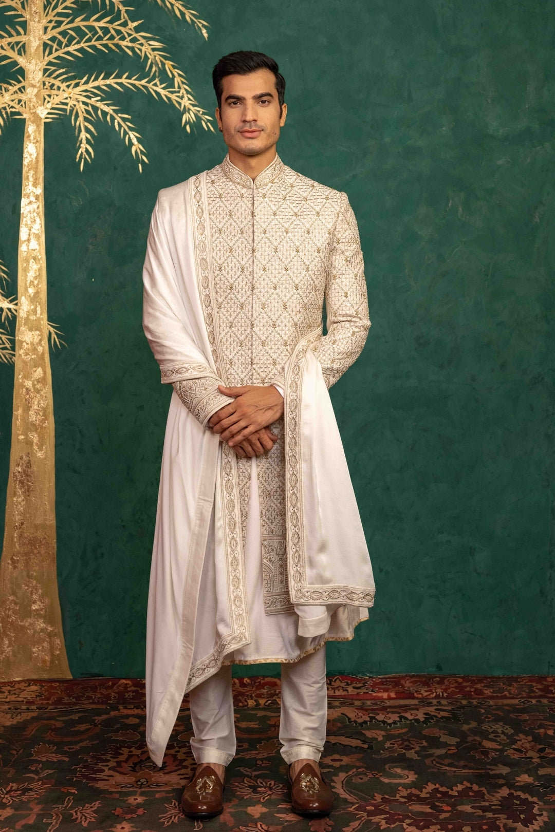 Ivory Raw Silk Sherwani – Image 9