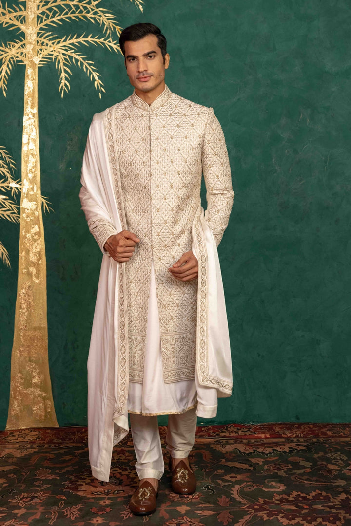 Ivory Raw Silk Sherwani