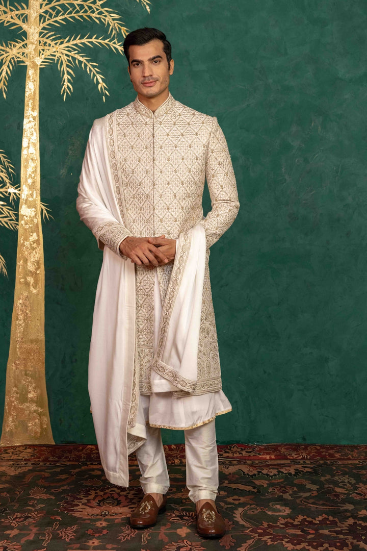 Ivory Raw Silk Sherwani