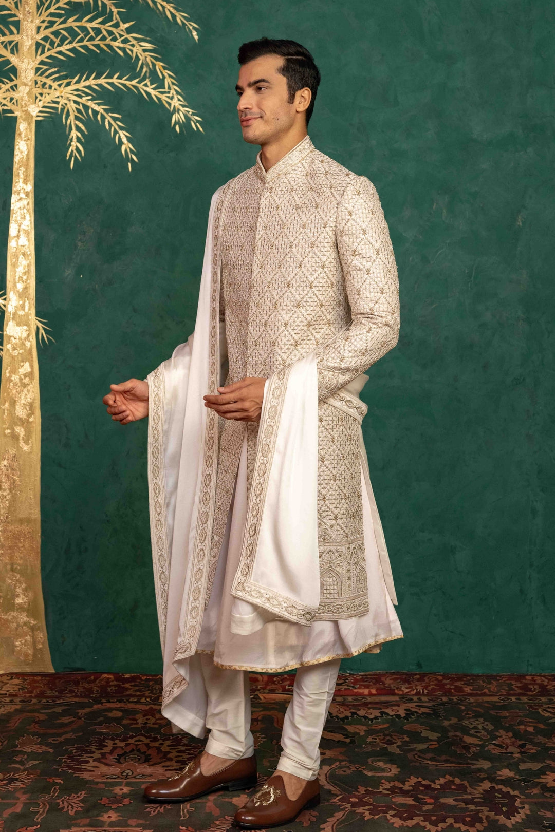 Ivory Raw Silk Sherwani – Image 12