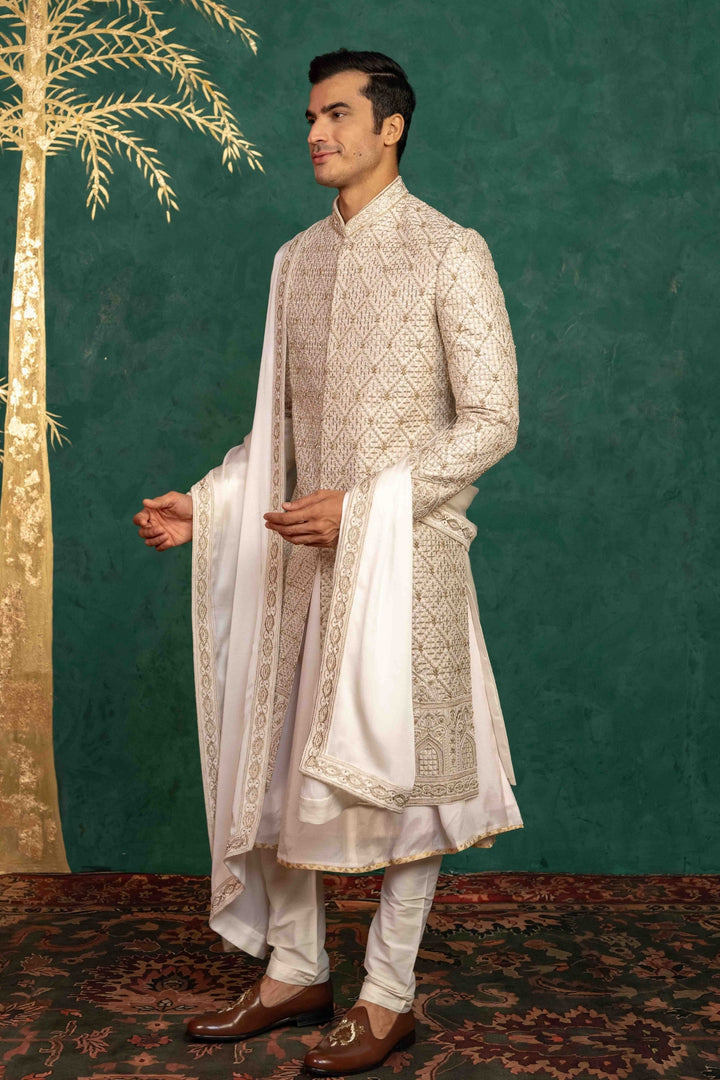 Ivory Raw Silk Sherwani