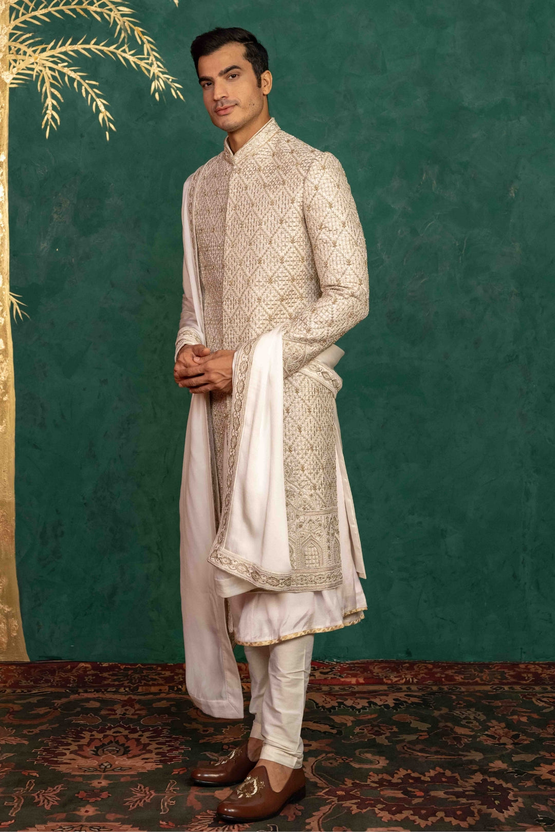 Ivory Raw Silk Sherwani – Image 18