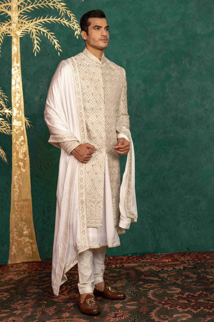 Ivory Raw Silk Sherwani