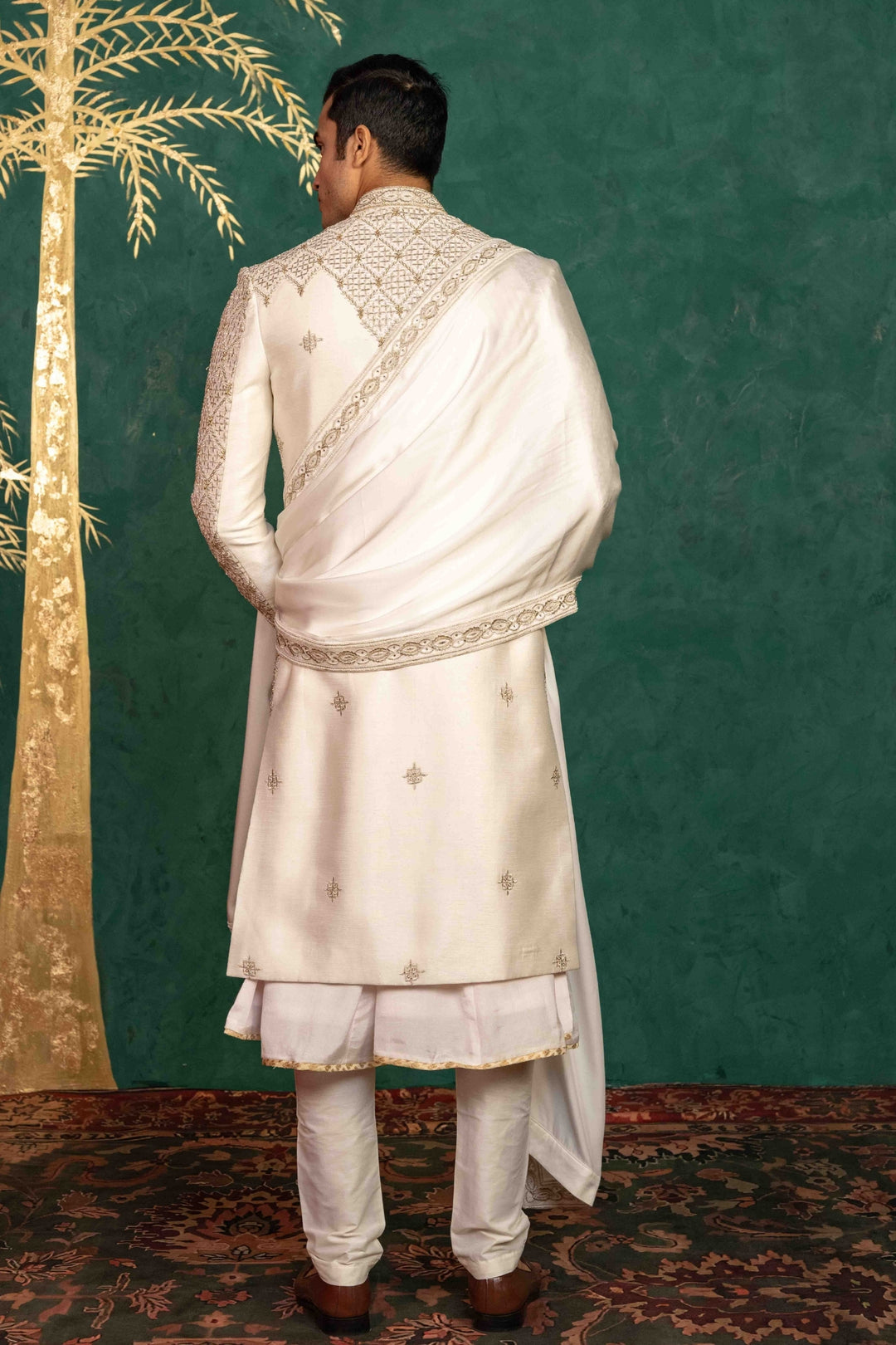 Ivory Raw Silk Sherwani – Image 13