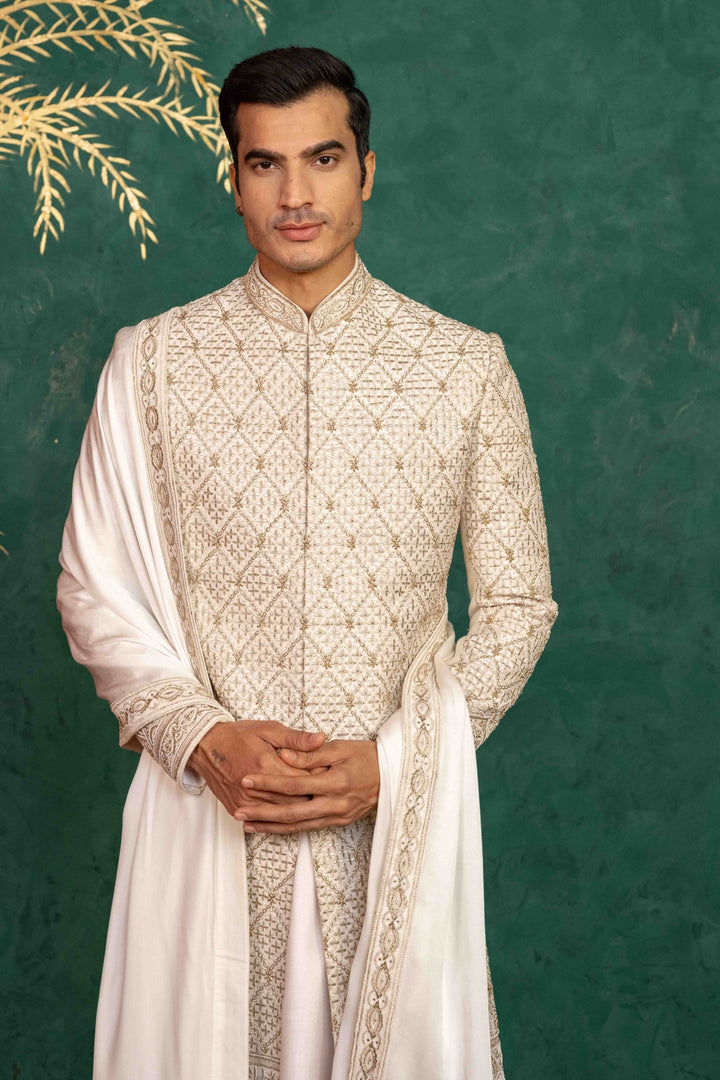 Ivory Raw Silk Sherwani