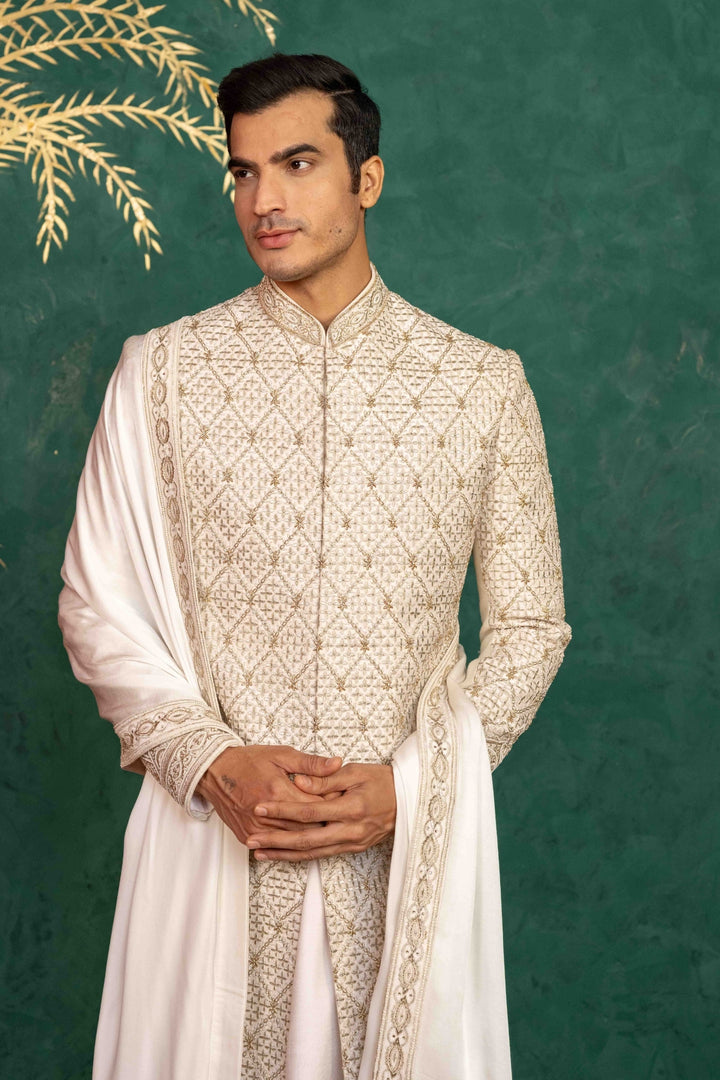 Ivory Raw Silk Sherwani