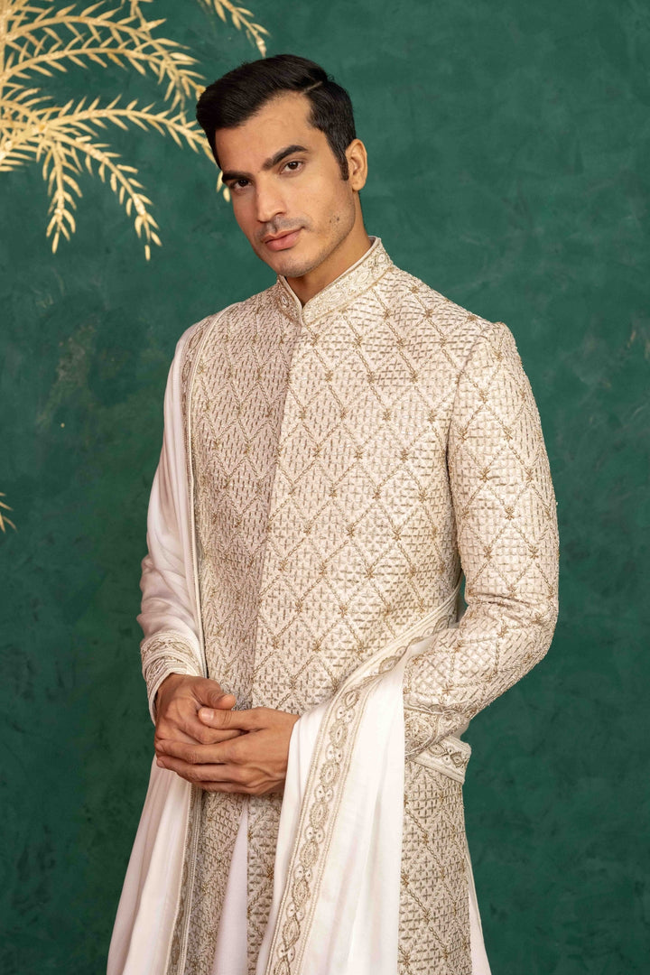 Ivory Raw Silk Sherwani