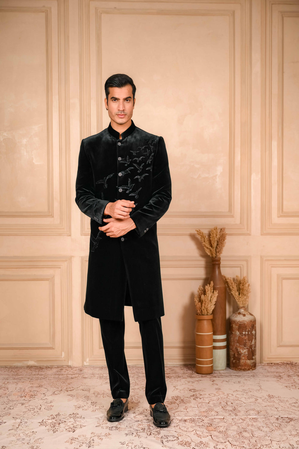 black classic hand embroidered glimmery indo-western set
