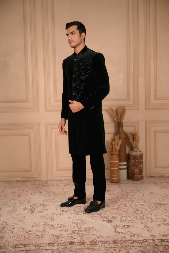 black classic hand embroidered glimmery indo-western set