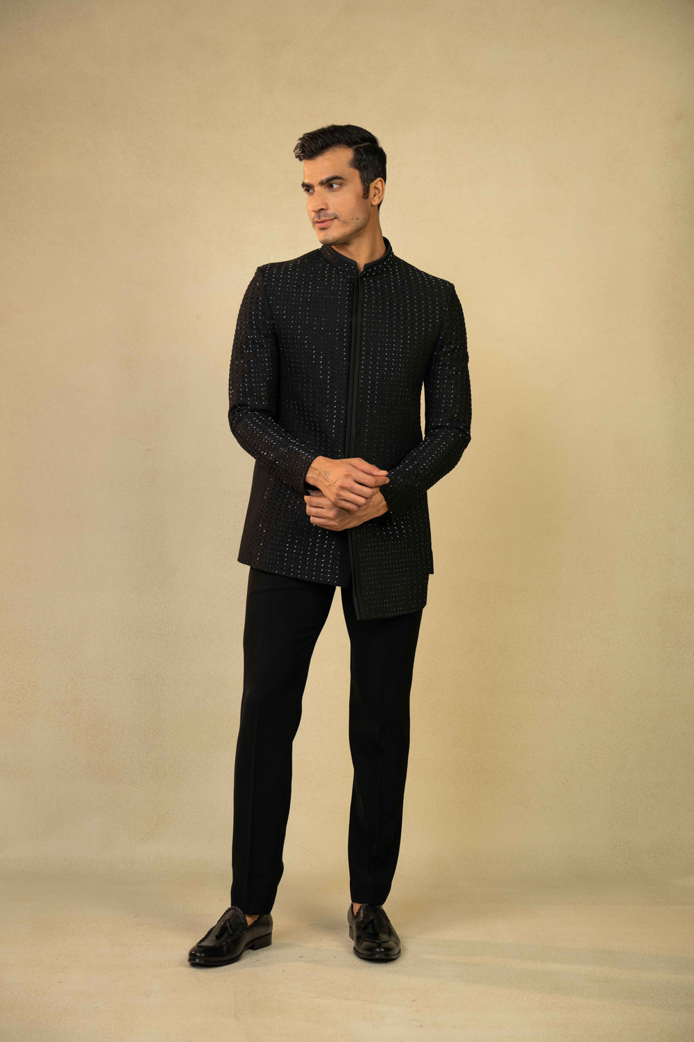 a black jodhpuri with hand embroidery