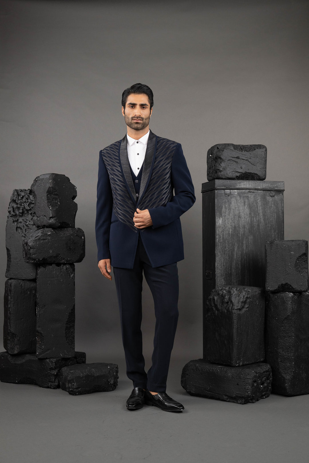 Blue Japanese Fabric Embellished Tuxedo Set – Image 6